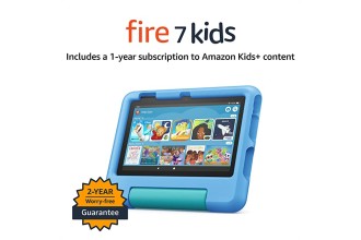 Fire 7 Kids tablet, 7" display, ages 3-7, with ad-free content kids love, 2-year worry-free guarantee, parental controls, 16 GB, (2022 release), Blue